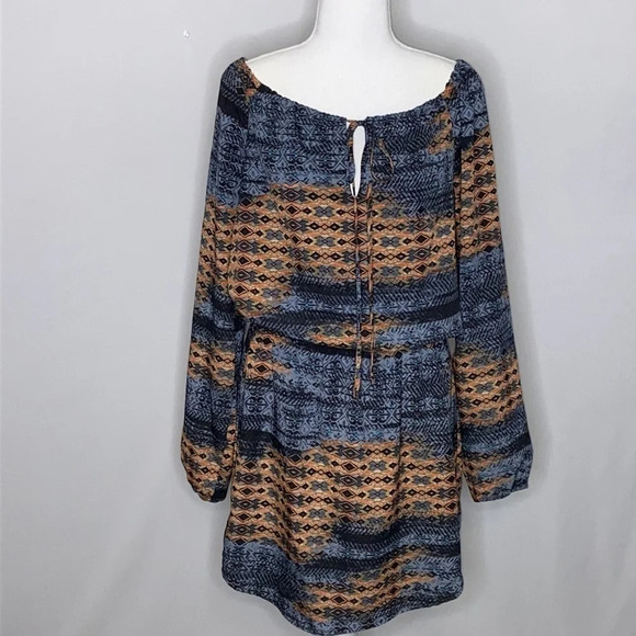 WAYF Aztec Print Long Sleeve Off Shoulder Dress- S - Picture 2 of 7
